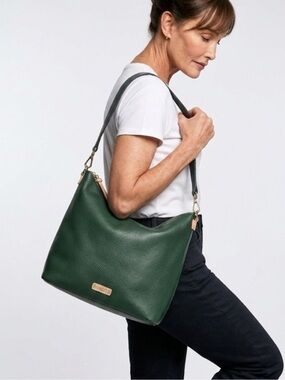 Consuela Green Pebble Leather Shoulder Bag with Gold Accents